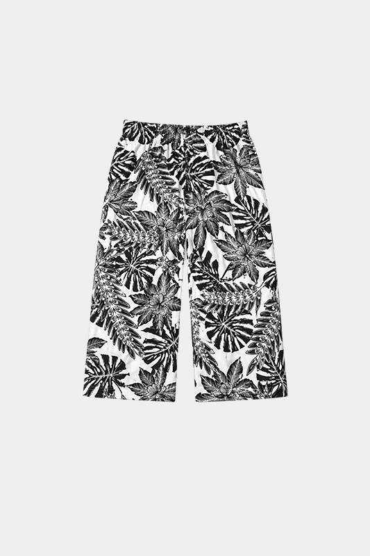 Black & White Floral Leaf Print Co-Ord Set - MYK_Fatimas