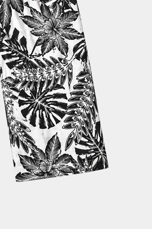 Black & White Floral Leaf Print Co-Ord Set - MYK_Fatimas