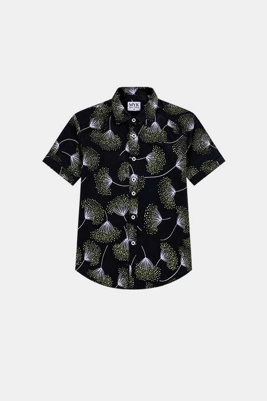 Tropical Bloom Black Shirt & Shorts Set for Kids - MYK_Fatimas