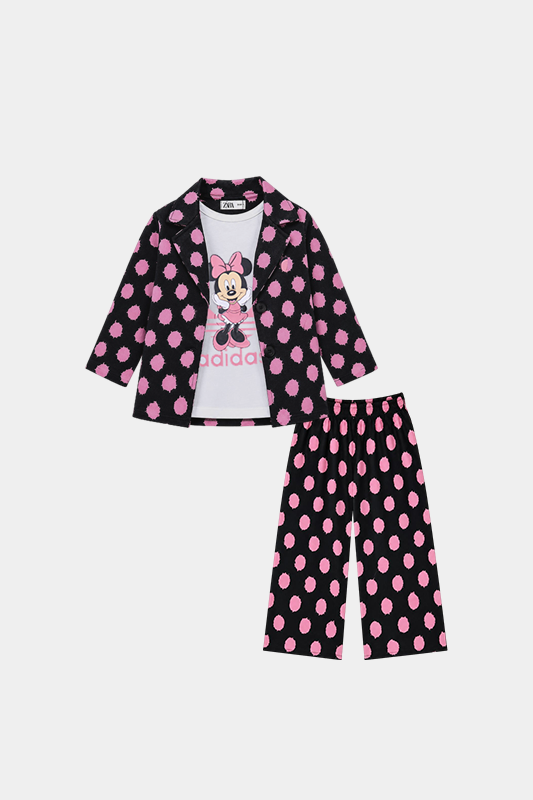 Girls Minnie Polka Dot 3 Pcs Set – Black & Pink - MYK_Fatimas
