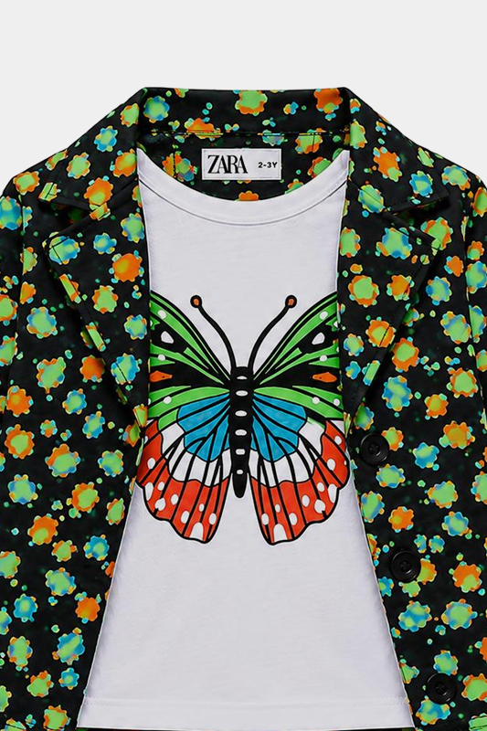 Girls 3 Piece Butterfly Print Floral Co-Ord Summer Outfit Set - MYK_Fatimas