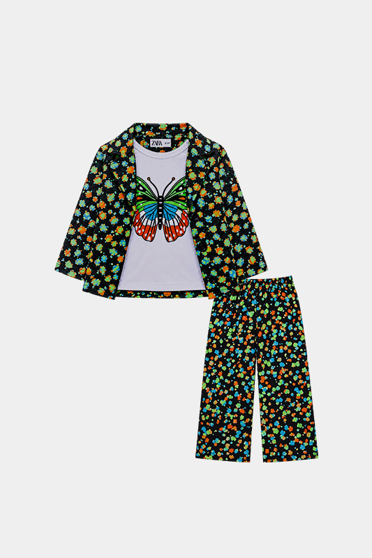 Girls 3 Piece Butterfly Print Floral Co-Ord Summer Outfit Set - MYK_Fatimas