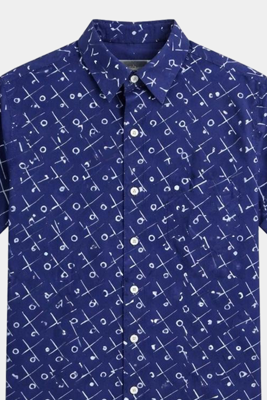 Navy Blue Geometric Printed Shirt for Boys - MYK_Fatimas