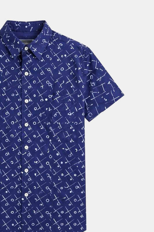 Navy Blue Geometric Printed Shirt for Boys - MYK_Fatimas