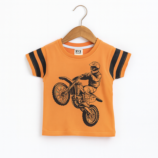 Biker Adventure Boys Summer Set – Orange & Black Cotton Outfit