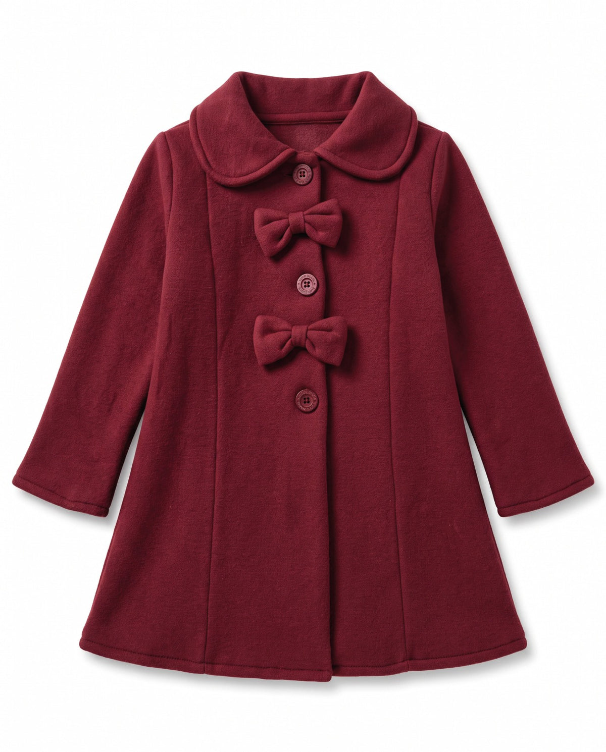 Girls’ Maroon Bow-Detail Fleece Coat