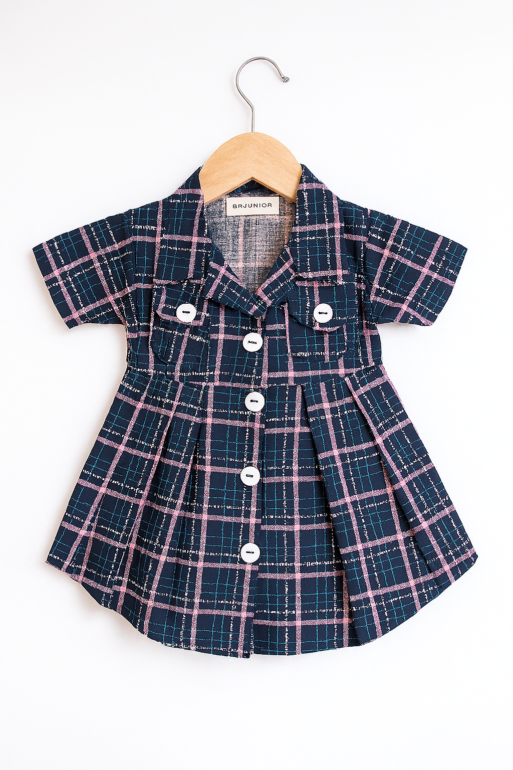 Kids’ Cotton Checkered Summer Kurta & Pajama Set – Navy Blue & Pink