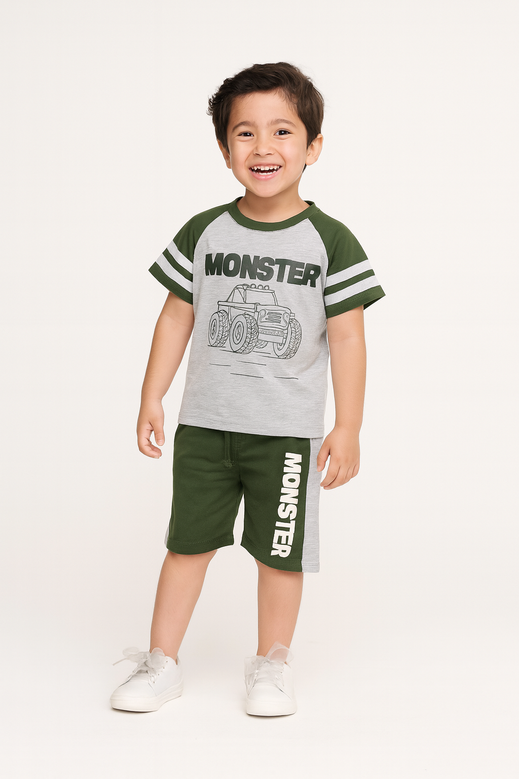 Monster Truck Printed T-Shirt & Shorts Set