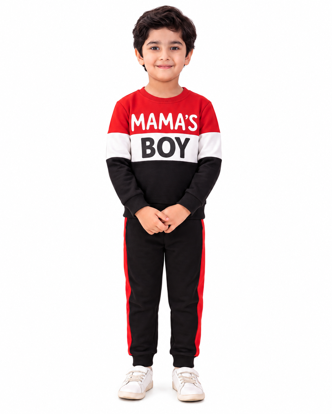 Mama's Boy Fleece Sweatshirt and Trouser Premium Quality Red and Black For Kids