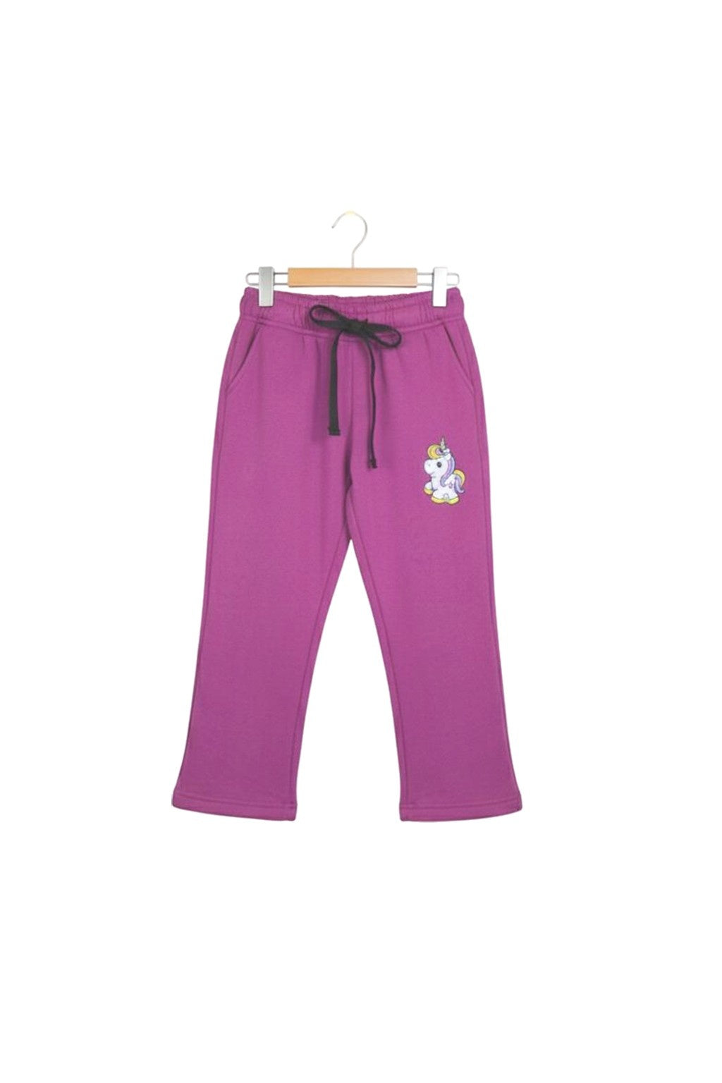 Vibrant Unicorn Graphic Girls' Magenta French Terry Knit Trousers
