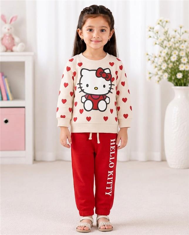 Hello Kitty Kids Tracksuit – Red & Cream
