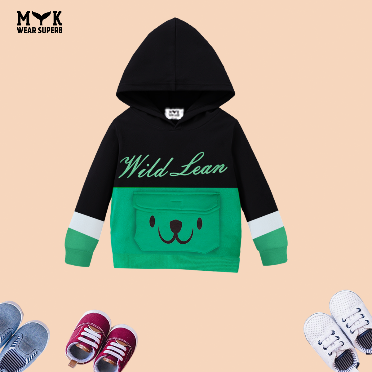 Baby Boys Green & Black Pocket Hoodie With Dori Trouser 2 Piece premium Quality Set
