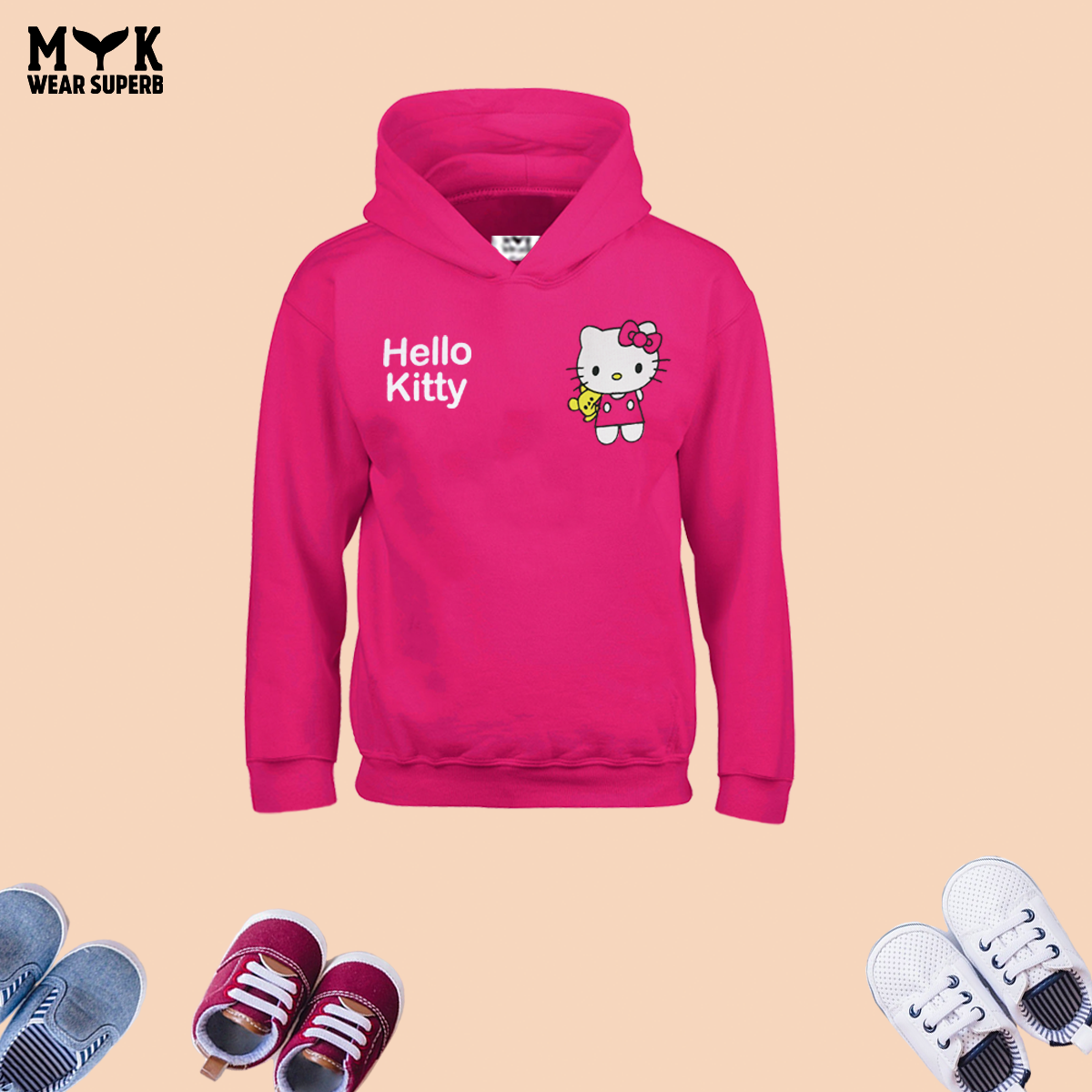 Hello Kitty Pink Hoodie With Grey Pocket Trouser 2pcs Premium Quality Set