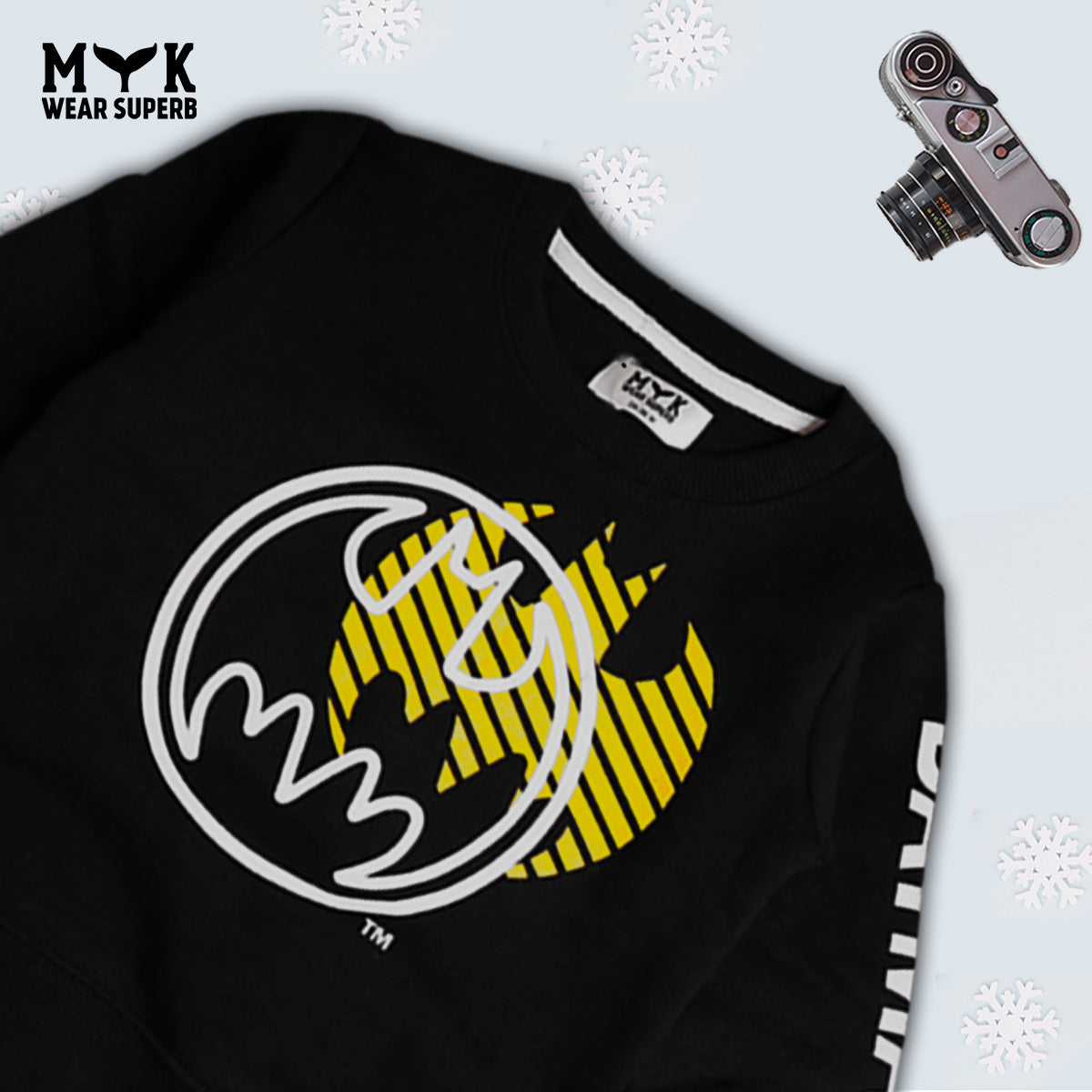 Kids Black Yellow Batman Logo Sweatshirt Long Sleeves With Panel Trouser