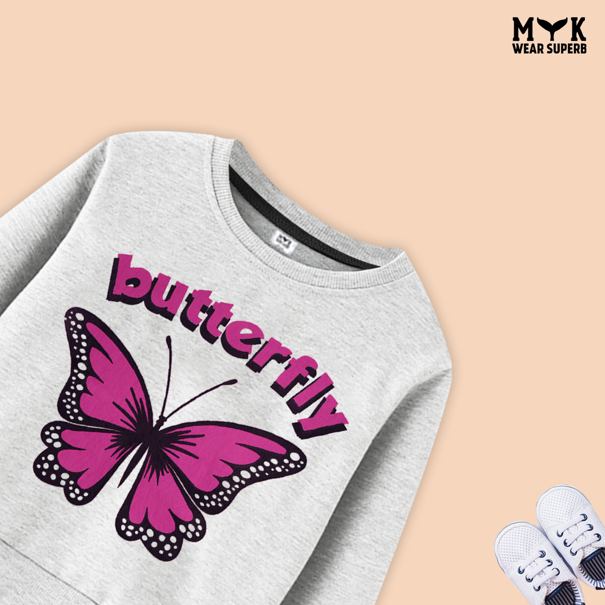 Baby Girls Pink & Grey Butterfly Print Sweatshirt With Polka Dot Trouser 2 Piece premium Quality Set