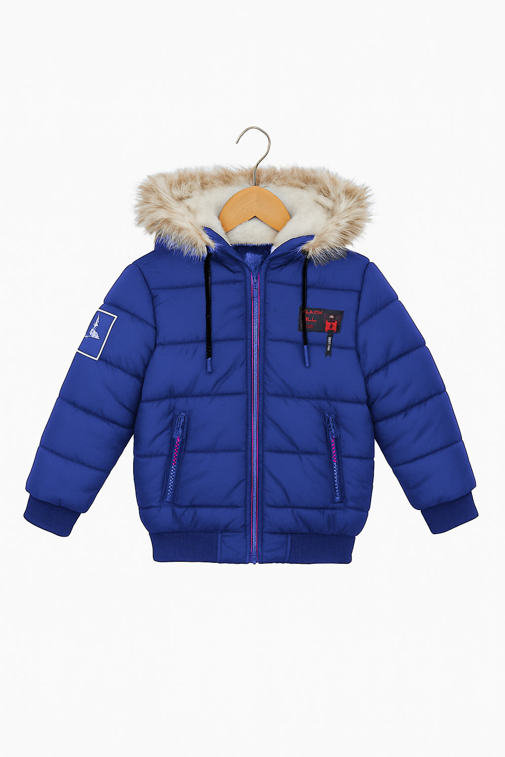 Blue Puffer Jacket with Faux Fur Hood - Unisex