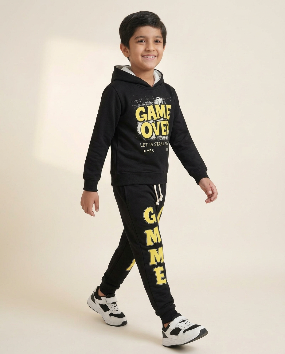 Kids Black “Game Over” Hoodie with Matching Pants
