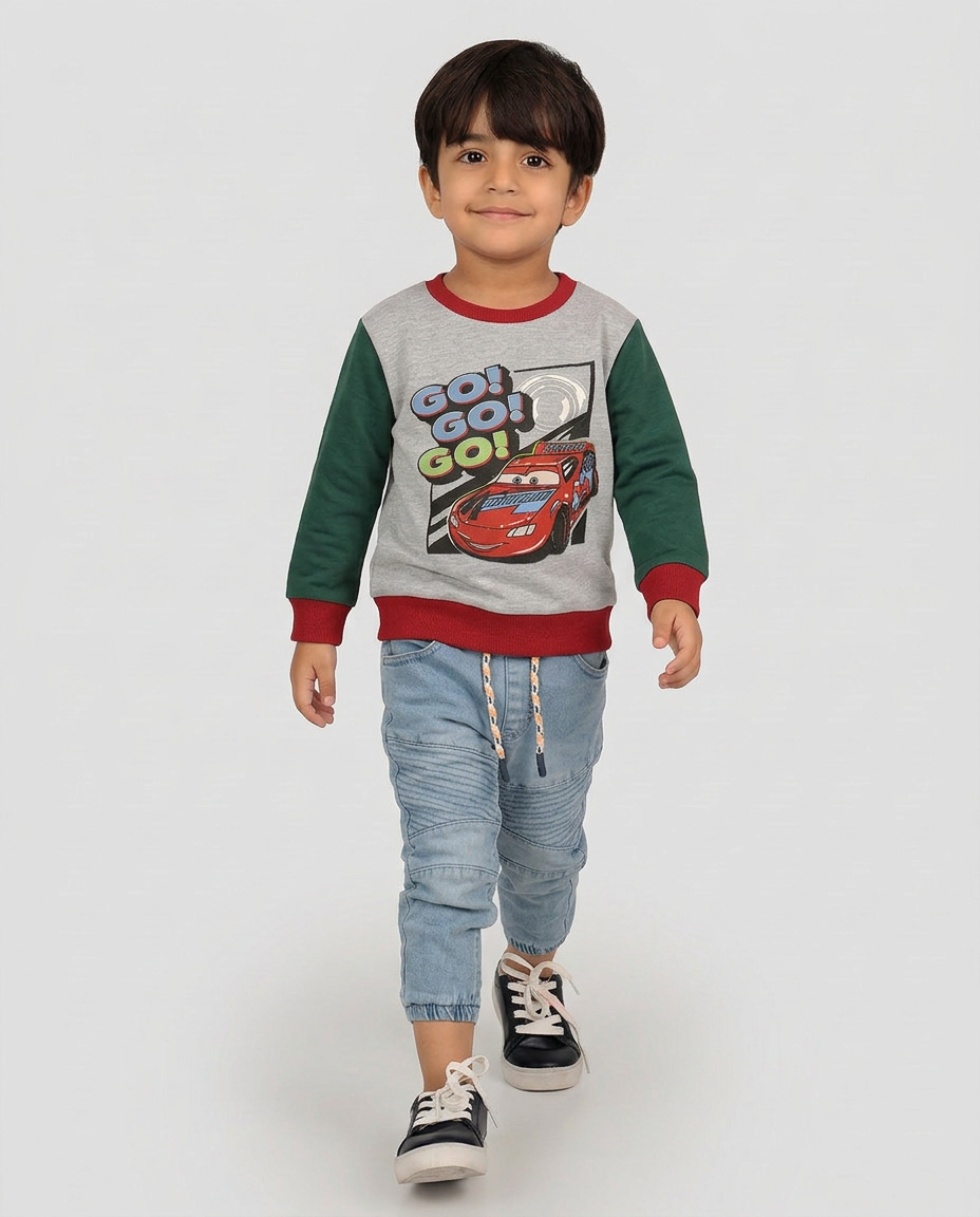 Baby Boy Green Go Go Car Sweatshirt Premium Quality