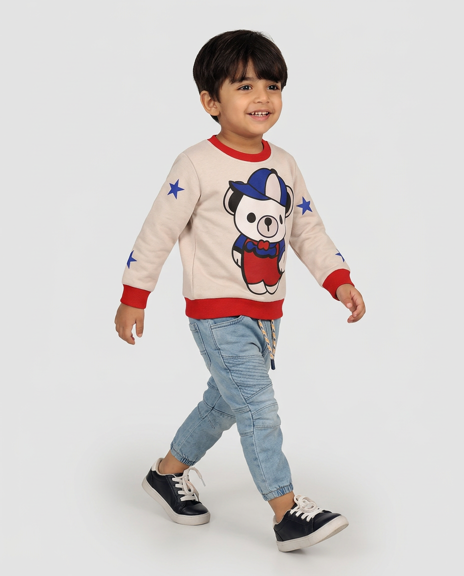 Kids Sweatshirt Bear Print Premium Quality Casual Long Sleeve-Only Sweatshirt