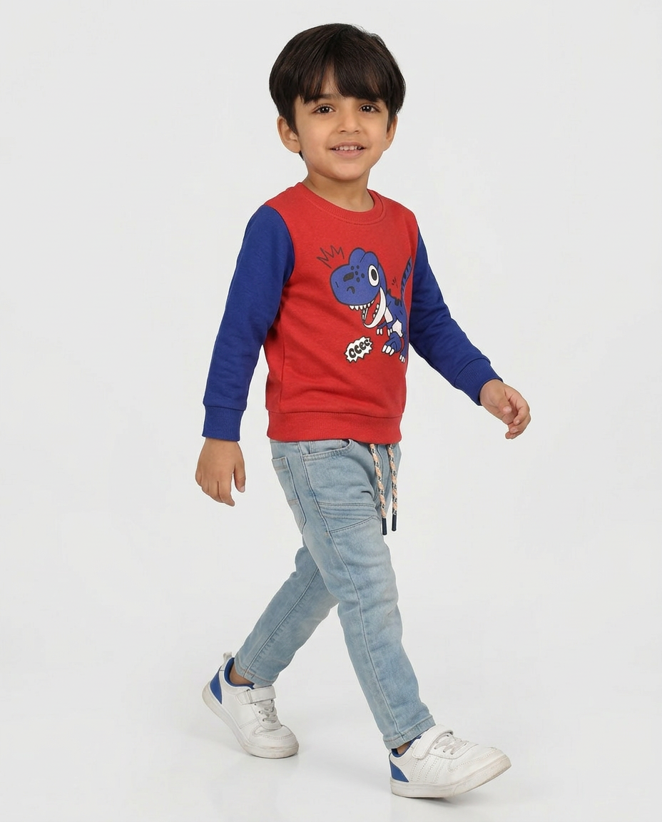 T-Rex Dino Fleece Only Sweatshirt Premium Quality Red and Blue For Kids