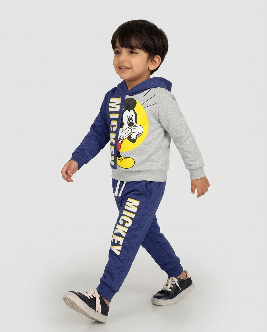 Mickey Blue & Grey Fleece Hoodie Tracksuit for kids 2 pcs set