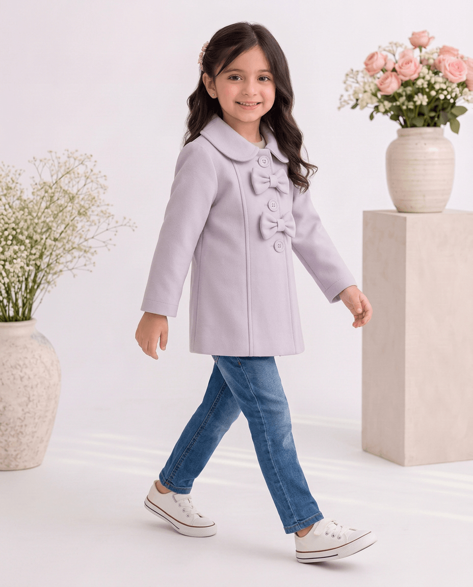Girls Lilac Bow-Detail Fleece Coat