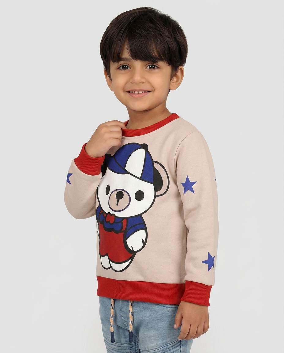 Kids Sweatshirt Bear Print Premium Quality Casual Long Sleeve-Only Sweatshirt