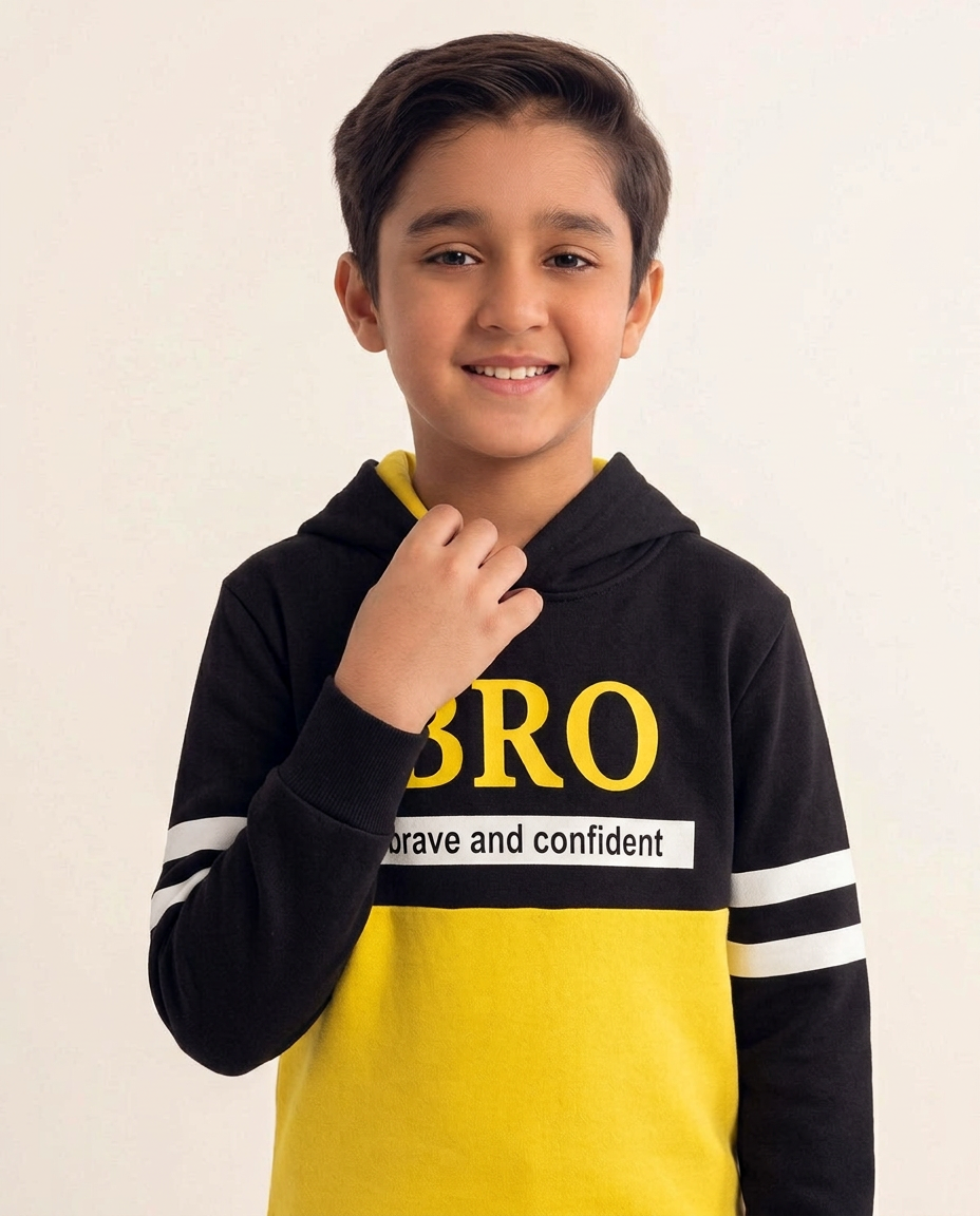 Stylish Kids “BRO” Tracksuit – Black and Yellow Hoodie & Jogger Outfit
