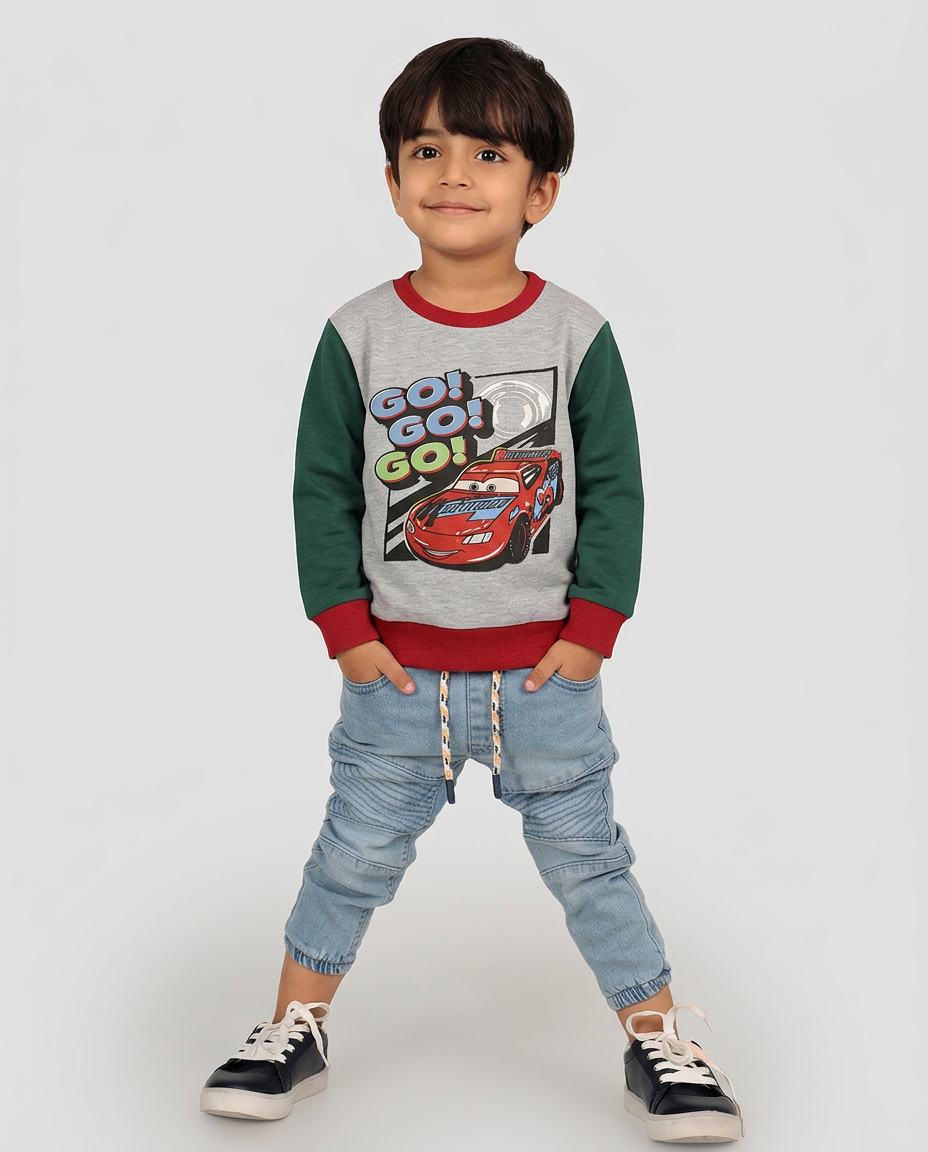 Baby Boy Green Go Go Car Sweatshirt Premium Quality