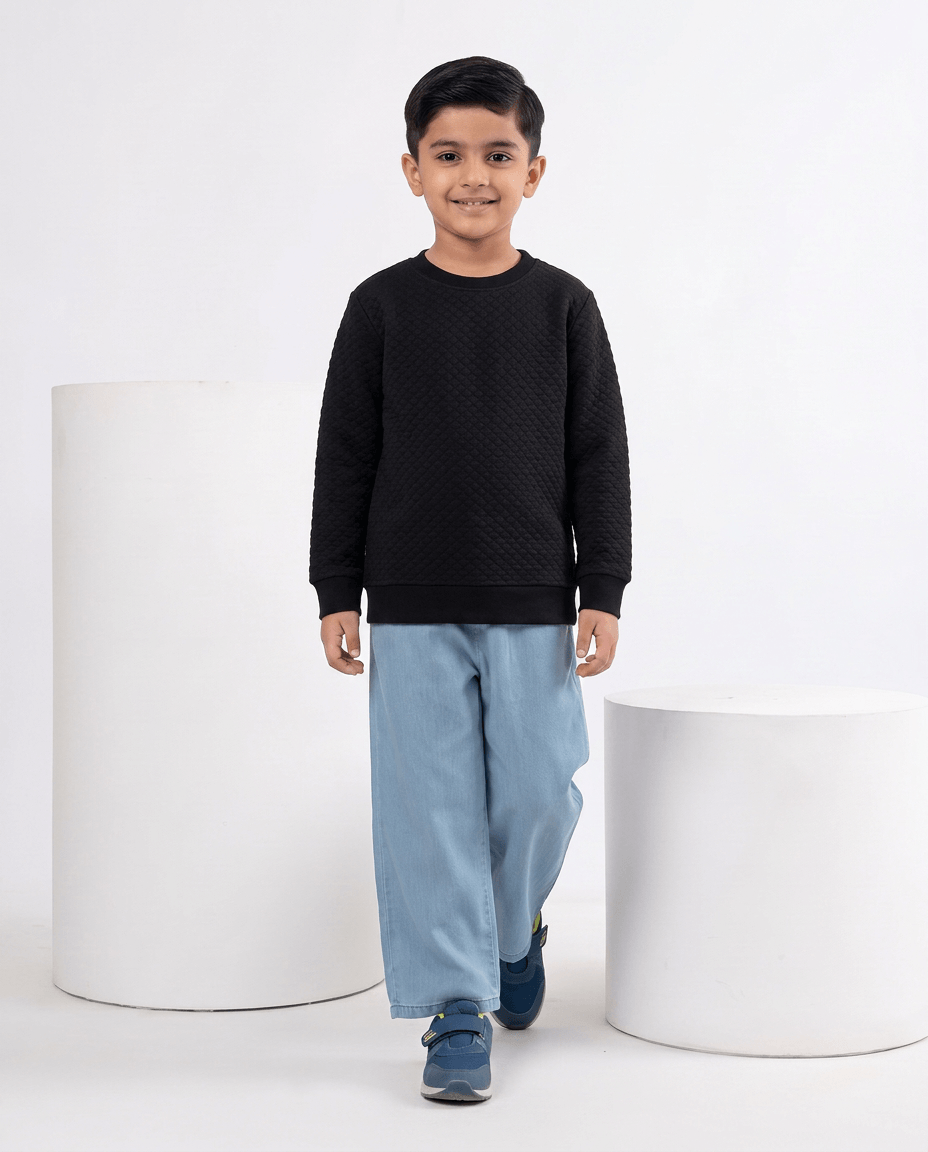 Boys Black Warm Sweater Fabric Sweatshirt