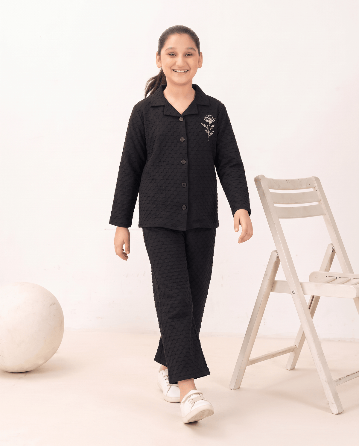 Black Wave Textured Turkish Fabric Co-Ord Set