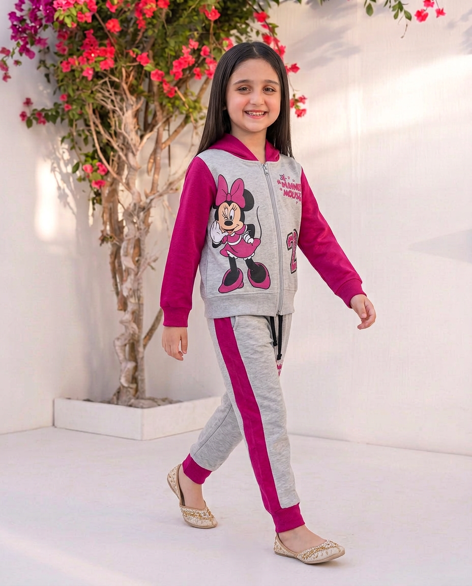 Kids Minnie Mouse Hoodie Set – 2-Piece Fleece Outfit with Zip-Up Hooded Sweatshirt & Matching Pants