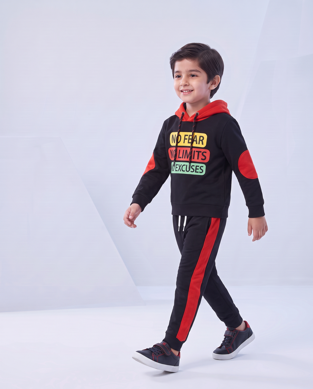 Baby Slogan Graphic Elbow Patch Colorblock Hoodie & Sweatpants
