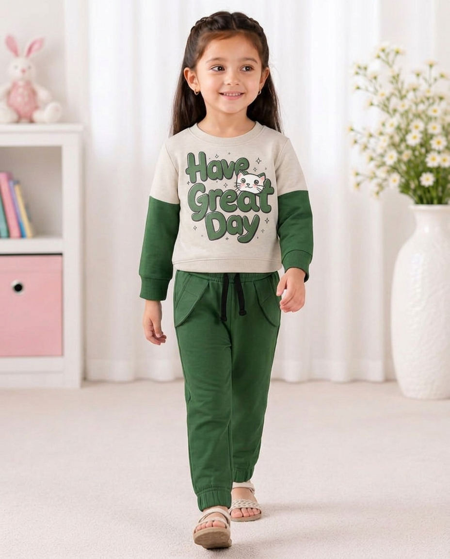 Have a Great Day Kids Tracksuit – Green & White
