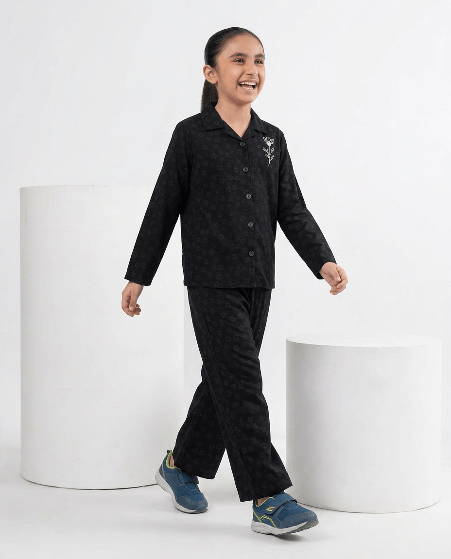 Girls Black Mini Floral Printed Turkish Fabric Co-Ord Set