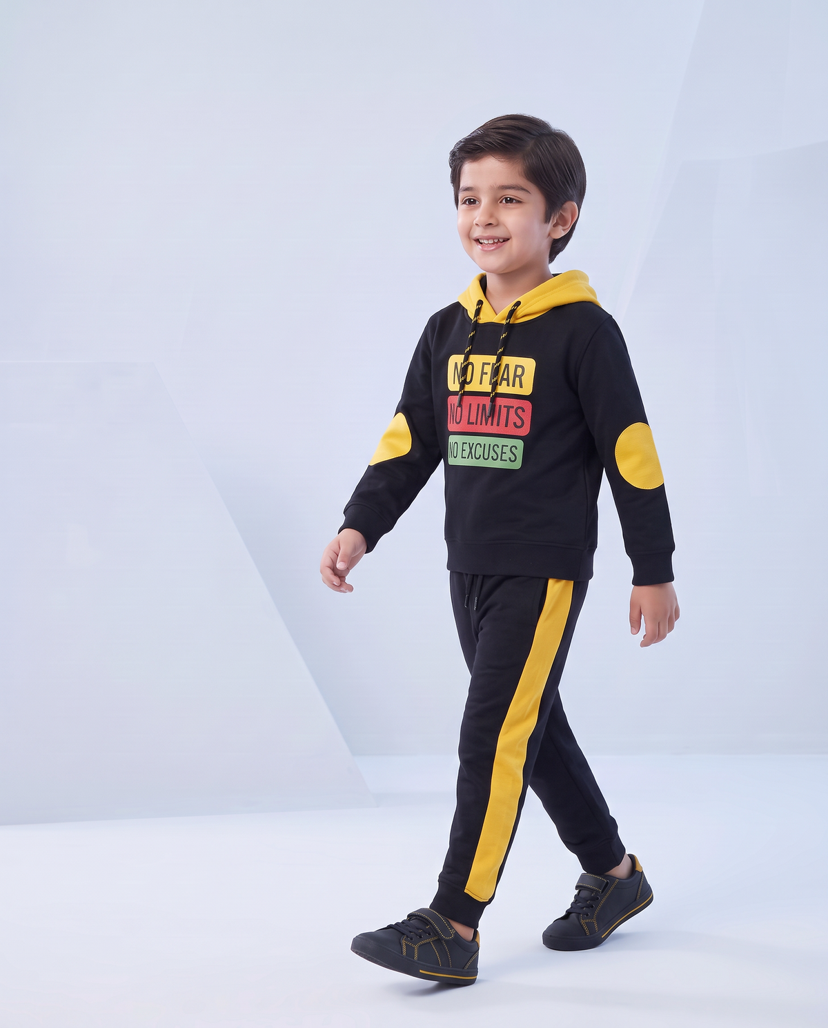 Baby Slogan Graphic Elbow Patch Colorblock Hoodie & Sweatpants