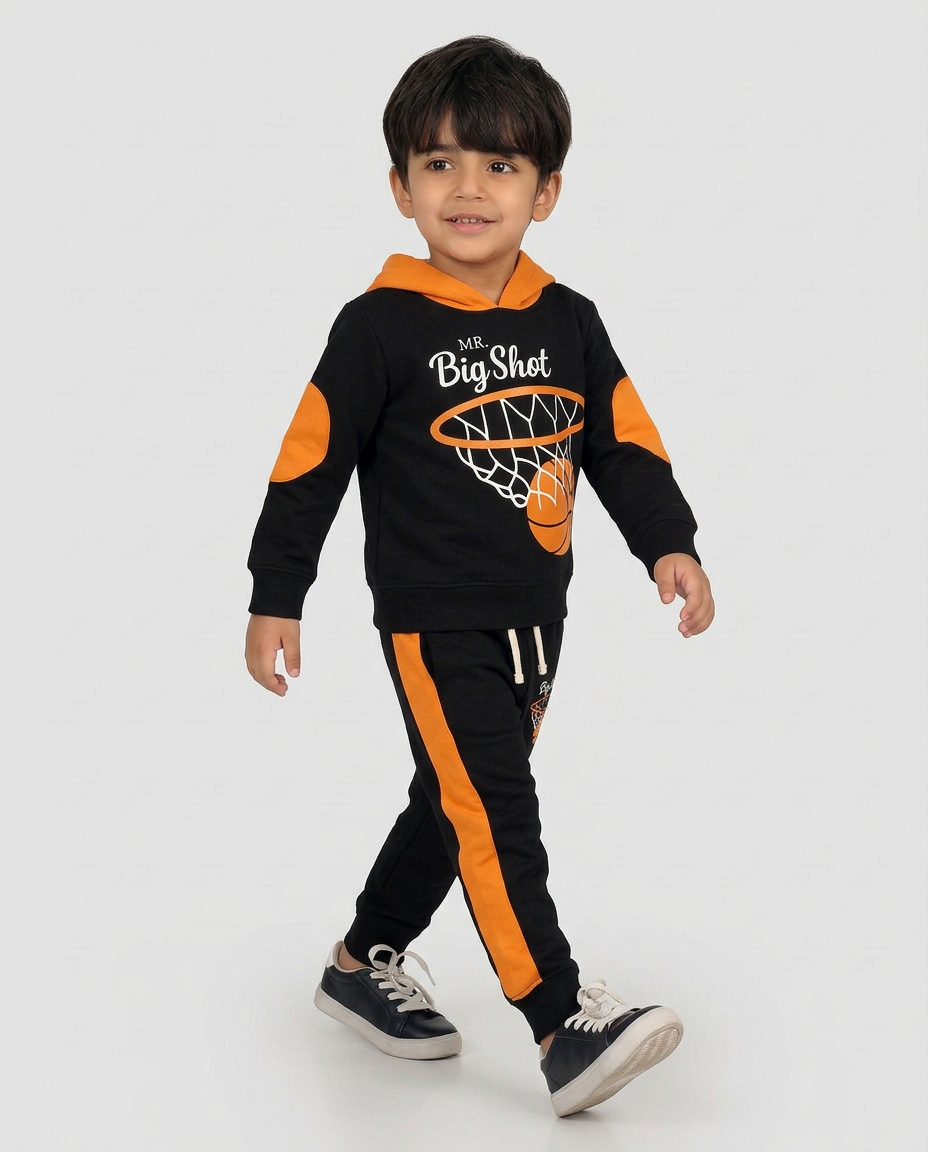Big Shot Basketball Kids Tracksuit – Black & Orange