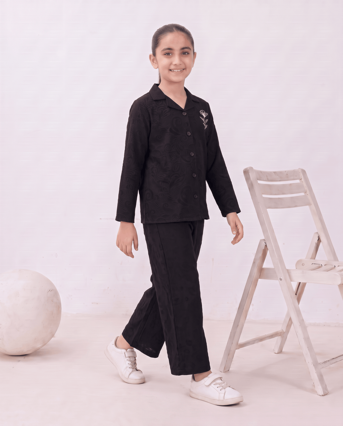 Black Paisley Textured Turkish Fabric Co-Ord Set