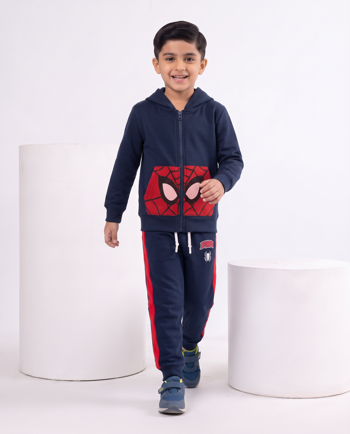 Red & Navy Blue Spider Man Pocket Hoodie With Panel Trouser 2pcs Premium Quality Set