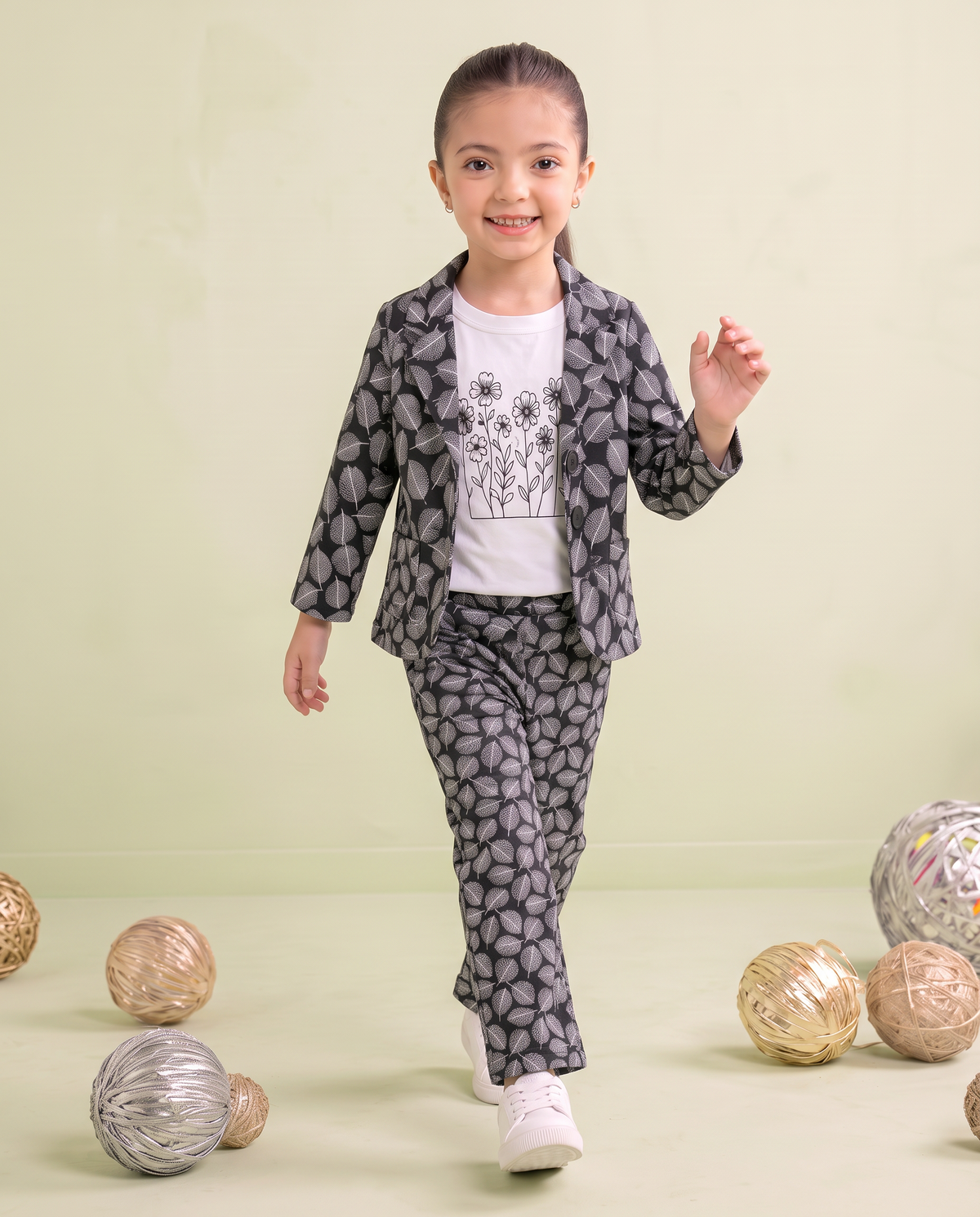 Girls Black & White Floral 3 Piece Summer Co-Ord Set
