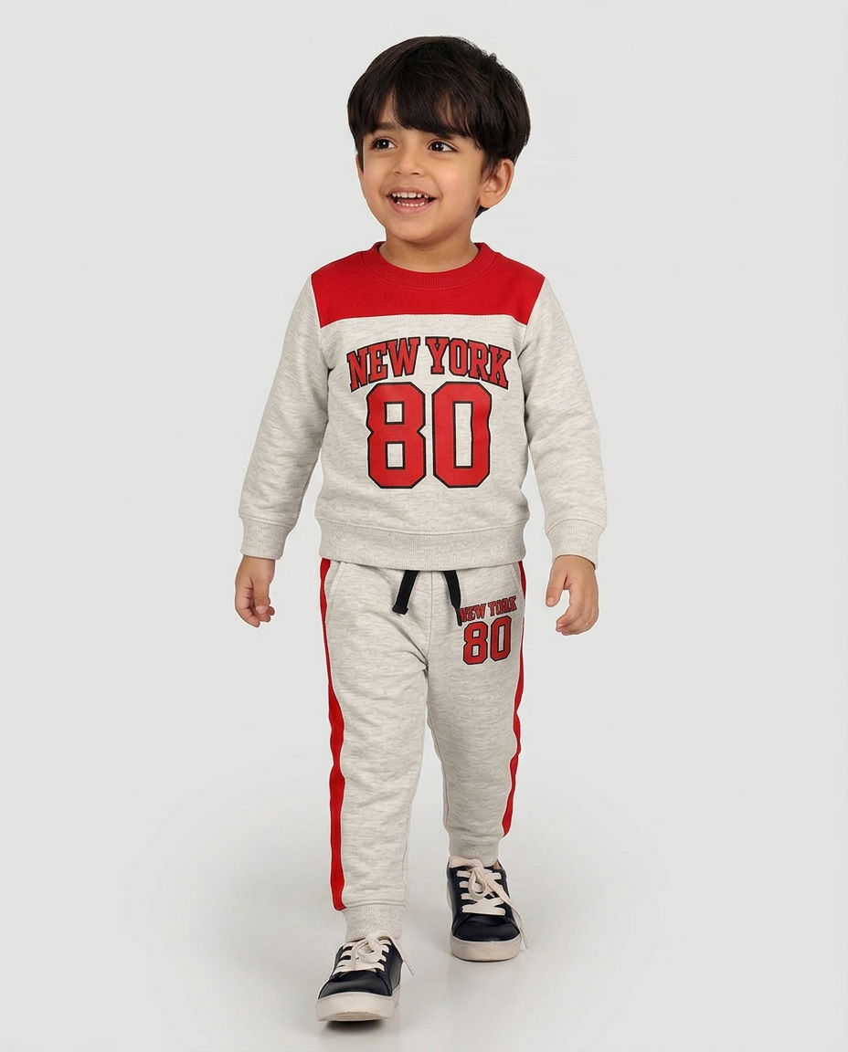 New York 80 Kids Tracksuit Red Grey Sporty Set