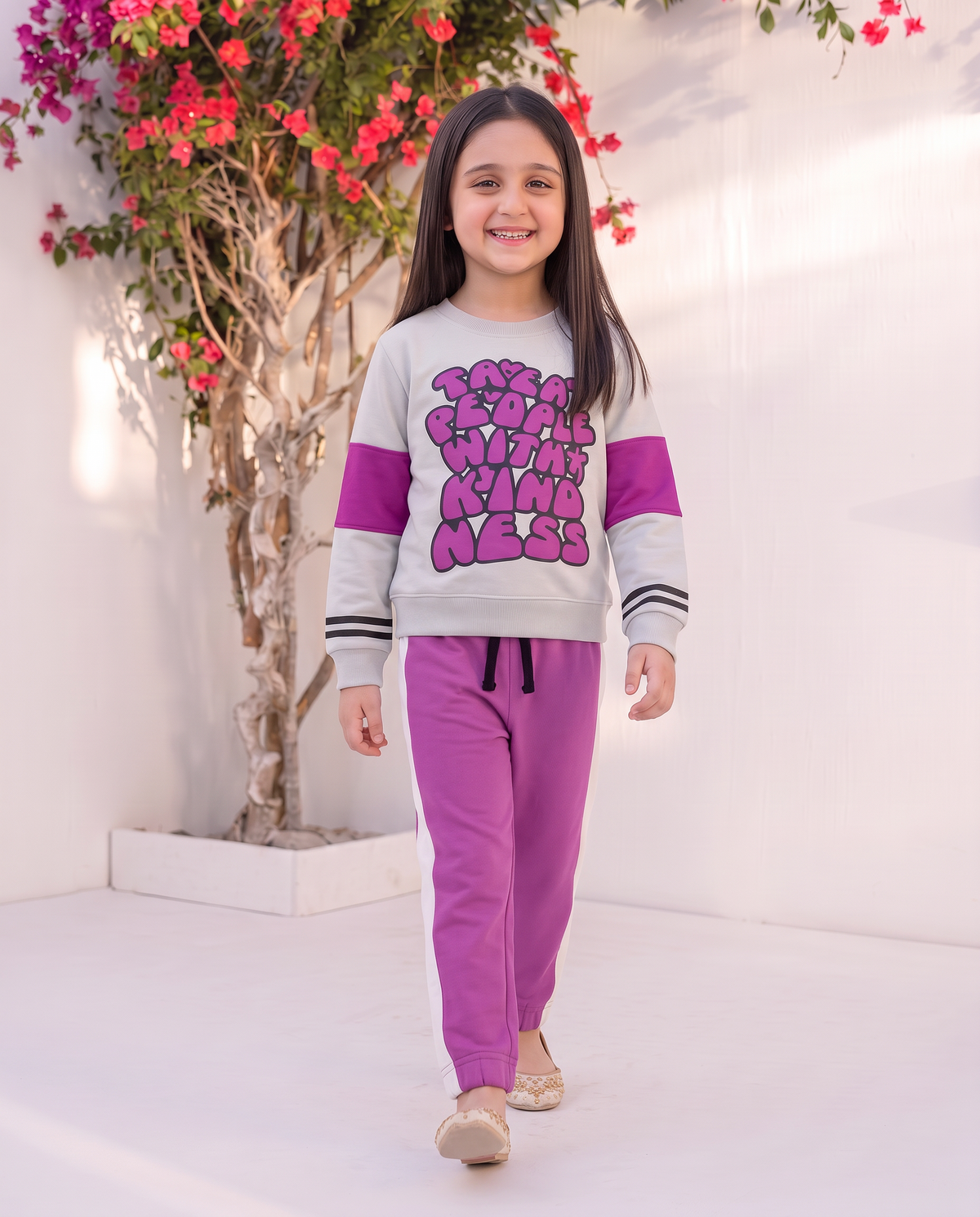 Kids Purple & White Kindness Message Tracksuit – ‘Treat People With Kindness’ Print