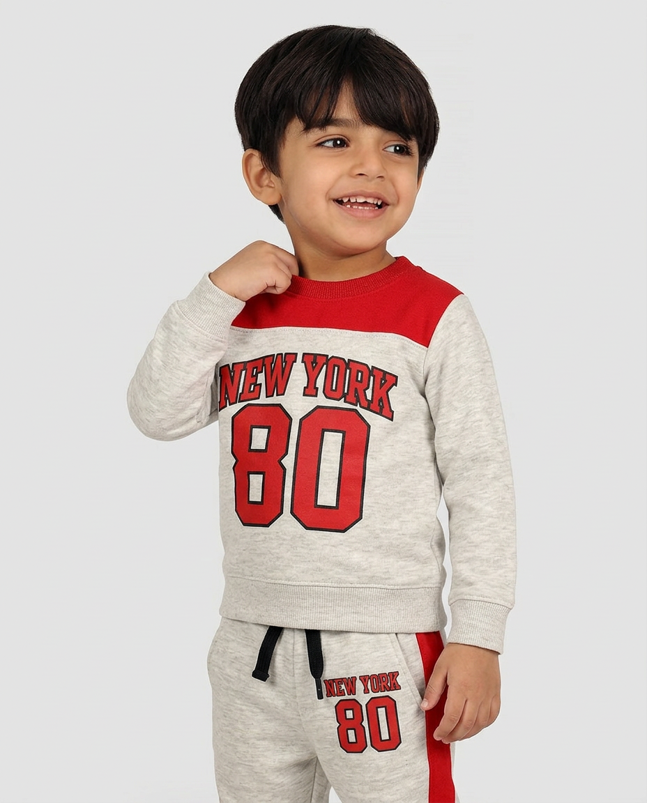 New York 80 Kids Tracksuit Red Grey Sporty Set