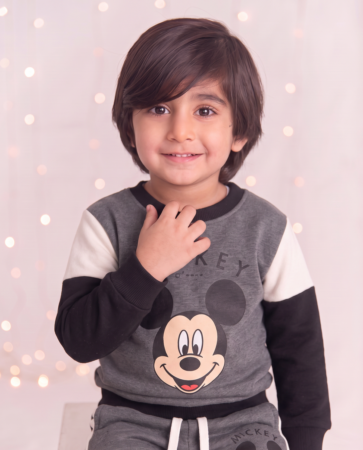 Mickey Mouse Little Boys Fleece Gray Black And White Sweatshirt & Panel Trouser