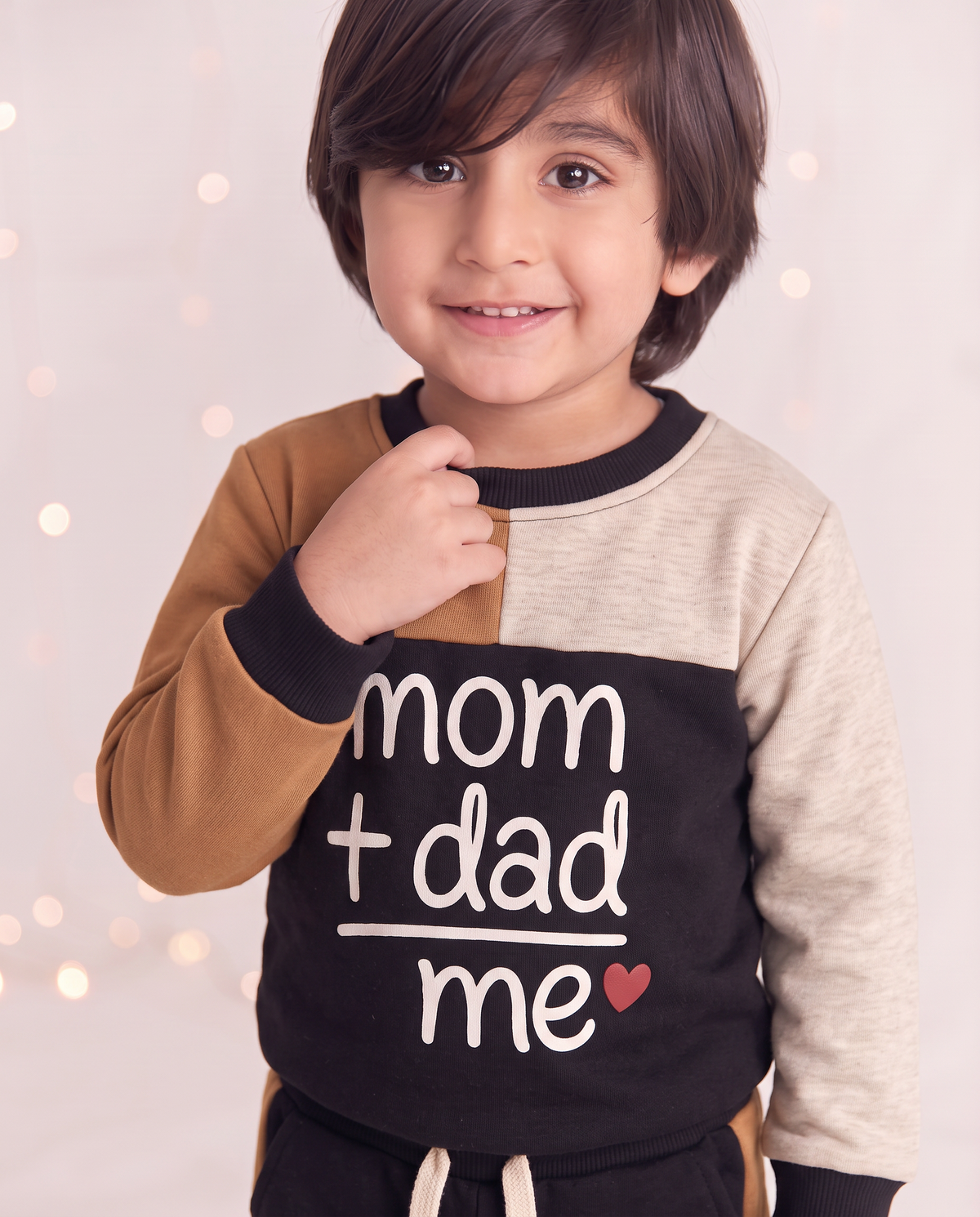 Kids Casual Outfit Graphic Letter Mom+Dad=Me Sweatshirt With Panel Trouser Premium Quality Set