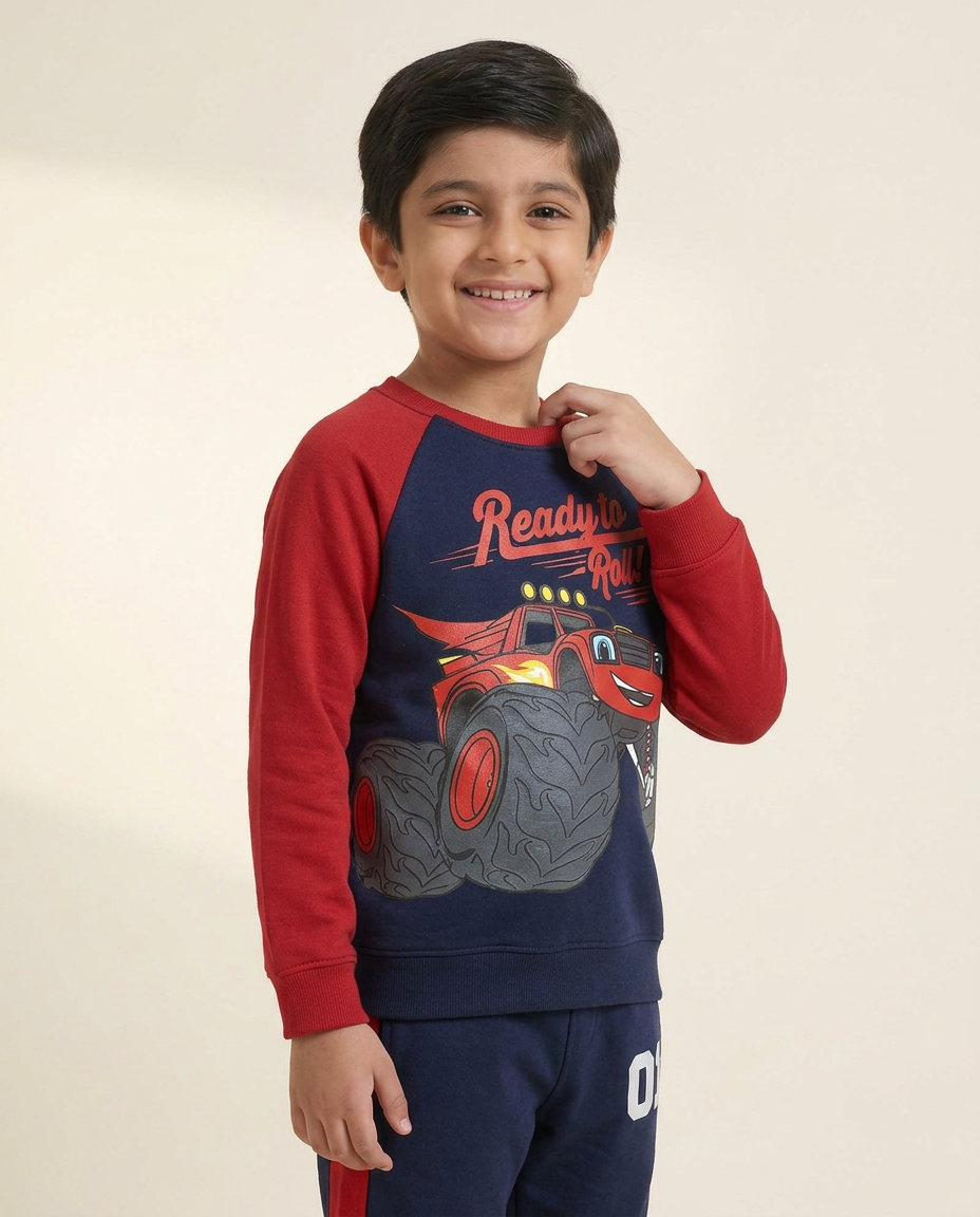 Toddler Boy "Ready to Roll" Monster Truck Graphic Navy Sweatsuit
