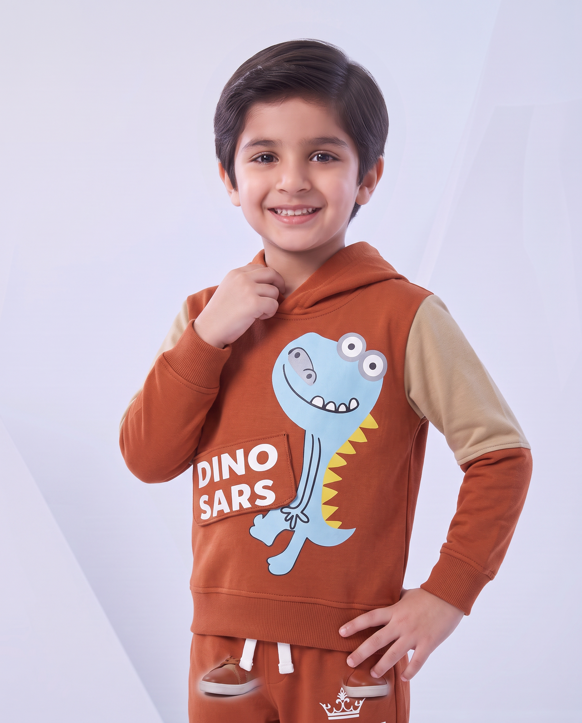 Kids Brown Dino Printed Hoodie and Jogger Set
