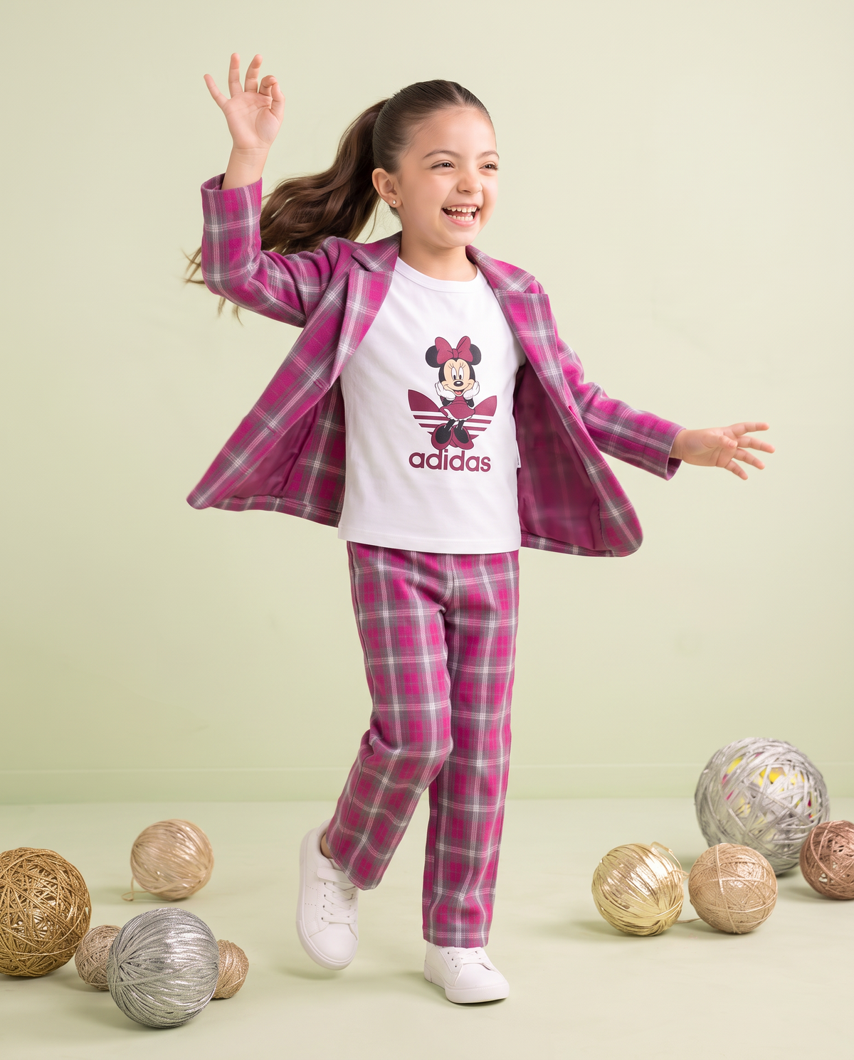 Girls 3 Pcs Pink Check Co-Ord Set