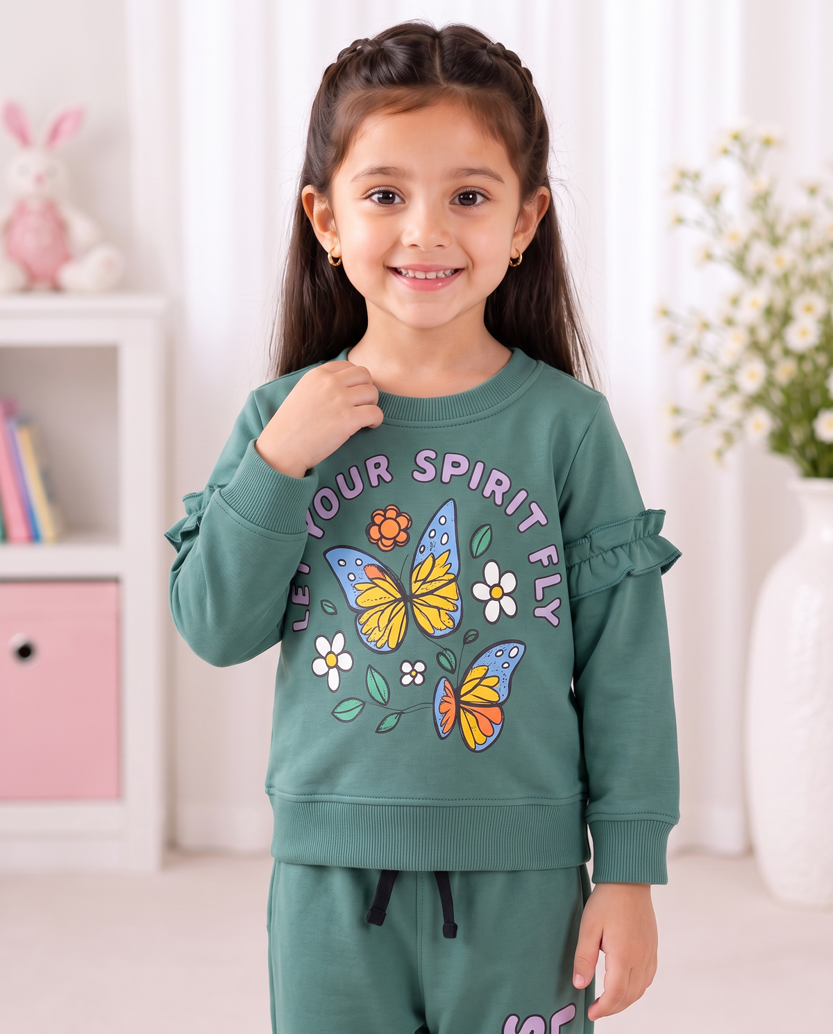 Girls Let Your Spirit Fly Green Butterfly Tracksuit