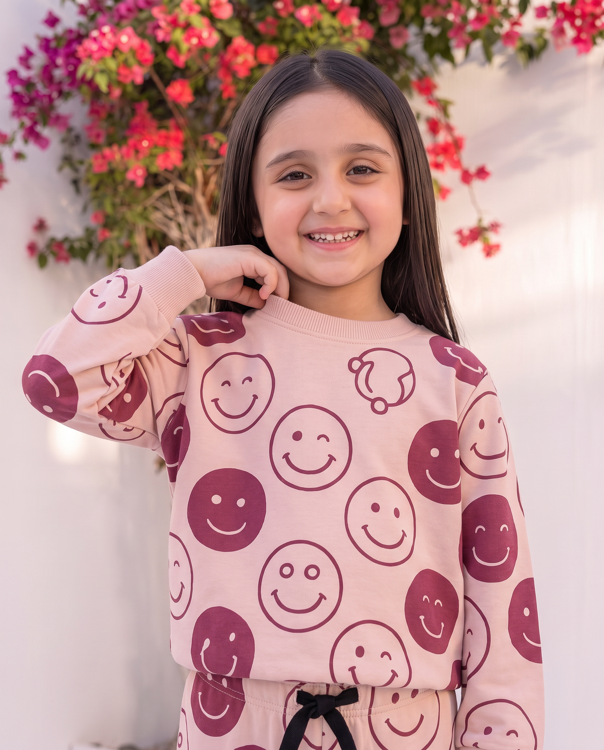 Pink Smiley Face Kids Tracksuit Fun Playful Set